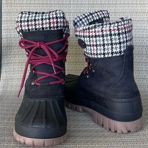 J Crew Winter Duck Boots in Nubuck Leather Houndstooth Size 9